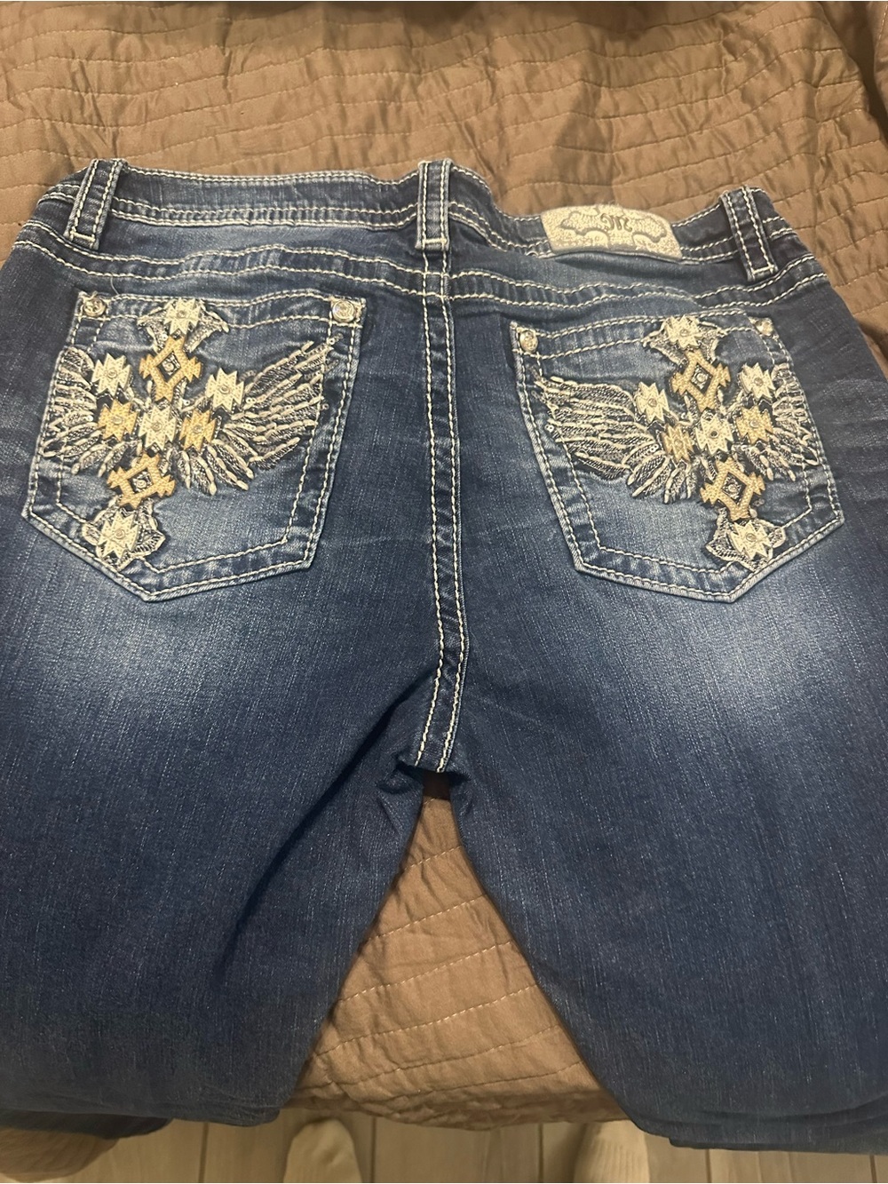 Miss Me Dark Blue Skinny Jeans with Wing Embroidery